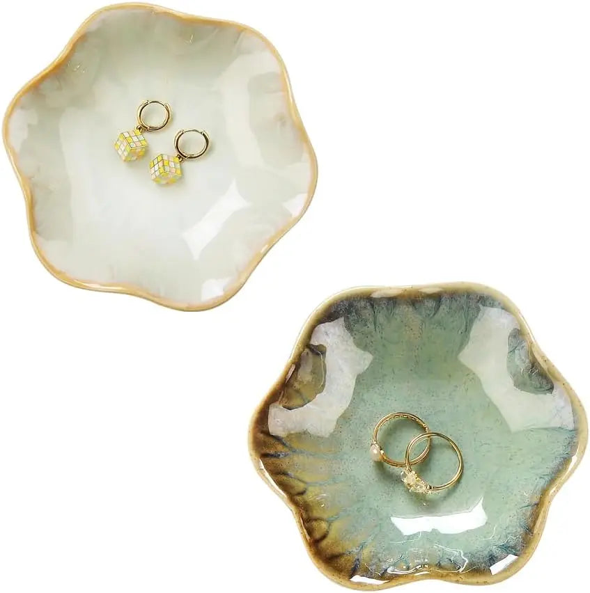 Lotus Leaf Shaped Ceramic Trinket Tray Jewelry Storage