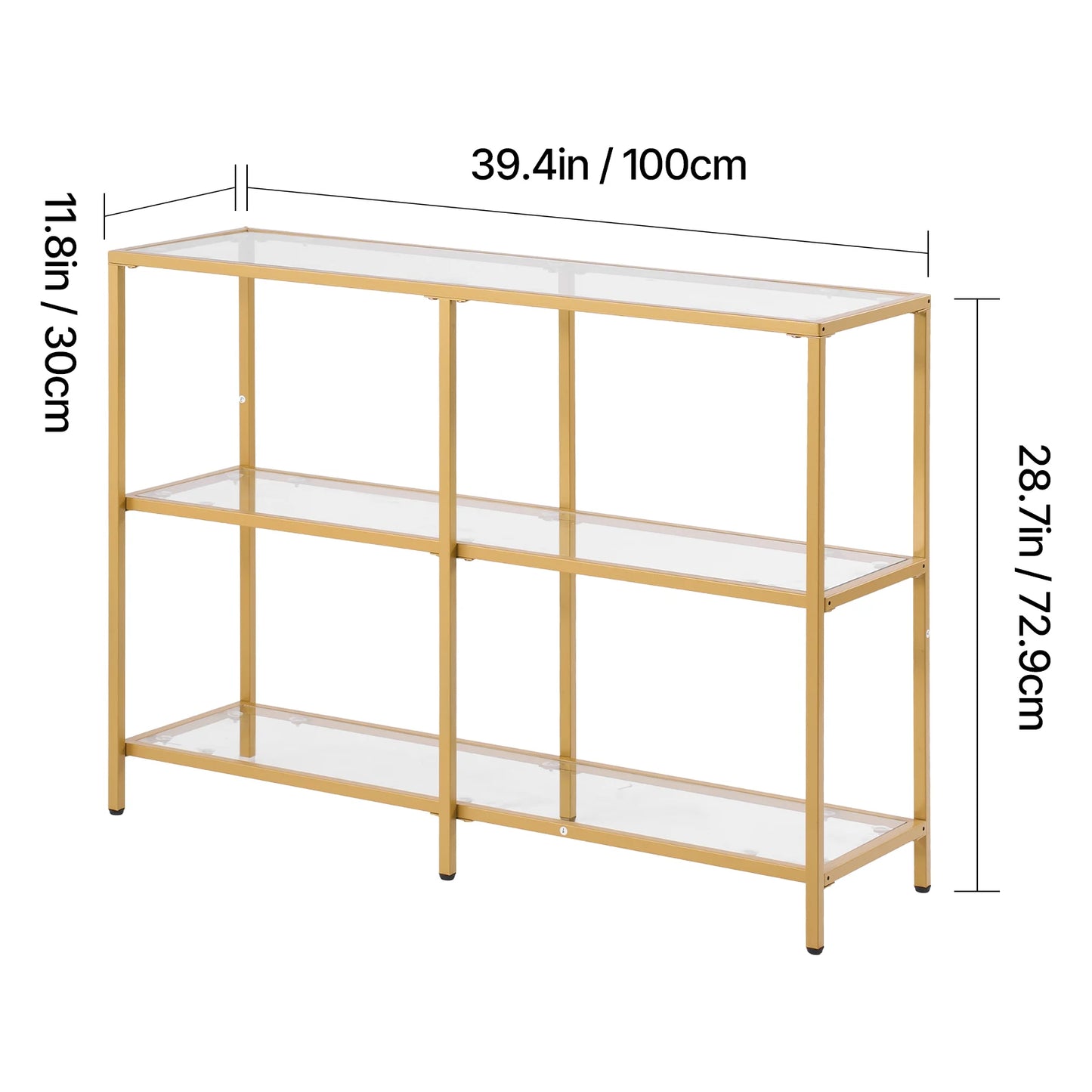 SucceBuy Glass Console Table With Tempered Top And Iron Legs