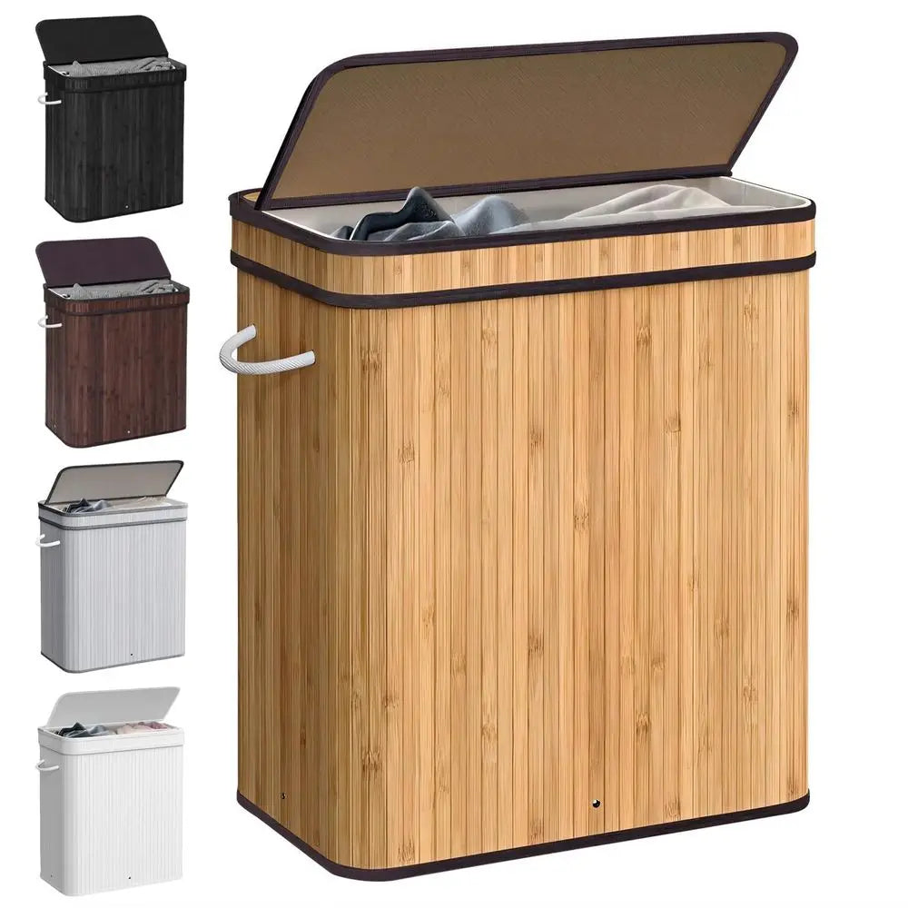 Bamboo Laundry Hamper With Lid And Removable Liner Bag Foldable With Handles