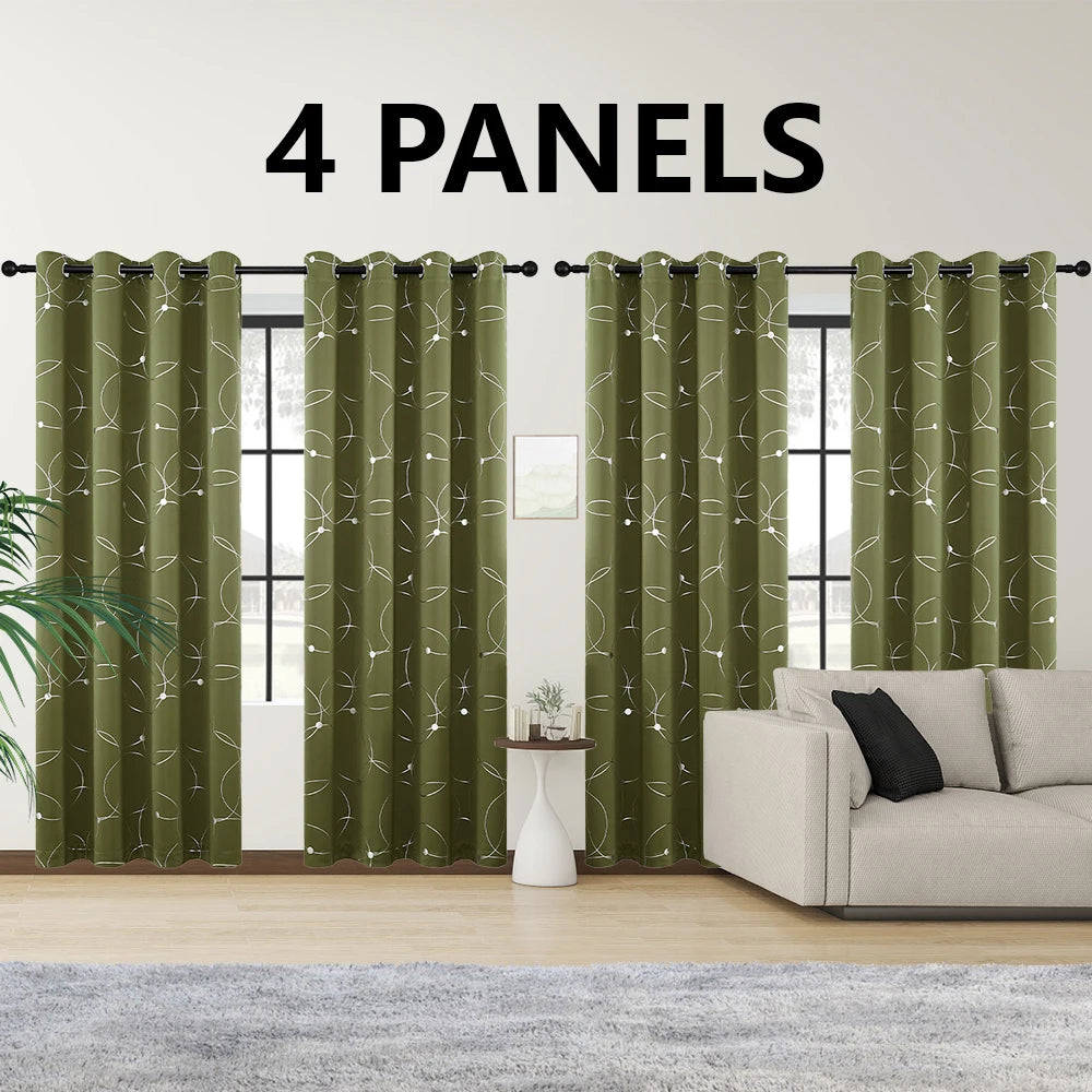 Blackout Curtains Grommet Thermal Insulated Room Darkening Foil Print Bedroom