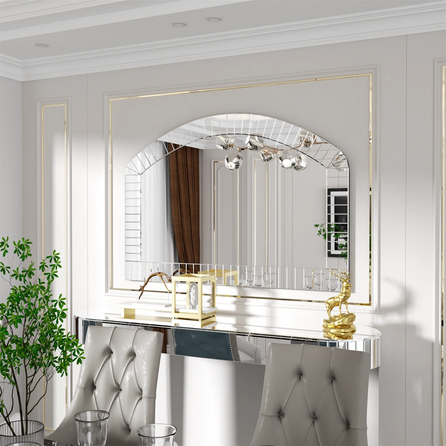 Arched Wall Mirror With Bling Beveled Edge In Silver Glass