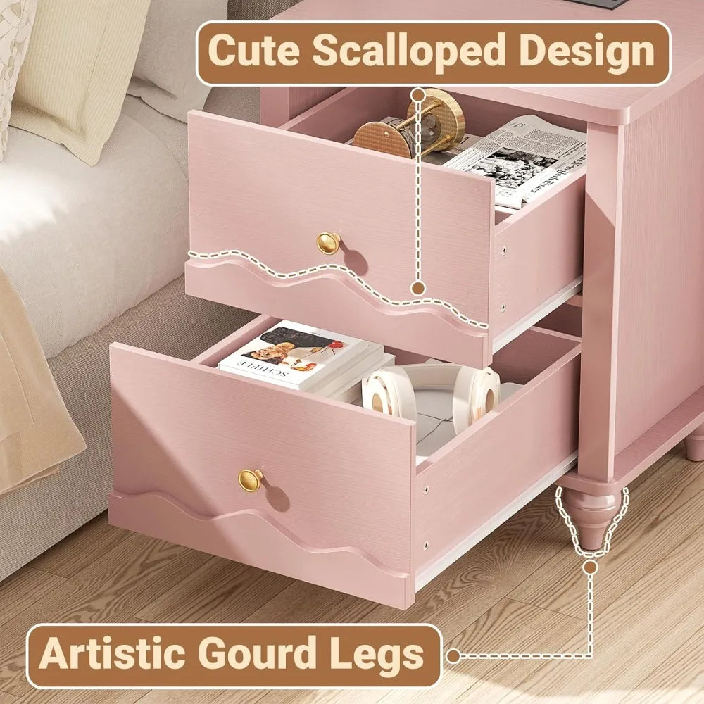 Frame Nightstands With Charging Station Set Of 2 Scalloped