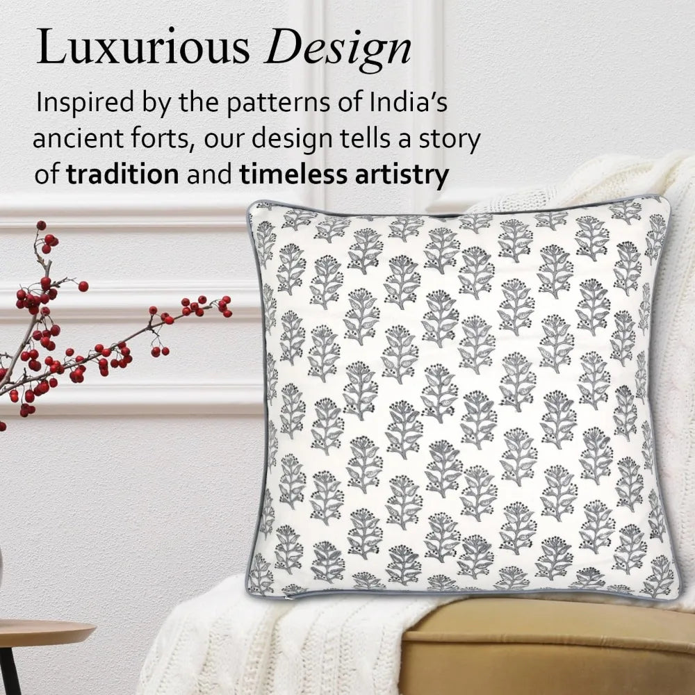 XIUWO Cotton Pillow Covers Two Block Print With Hidden Zipper
