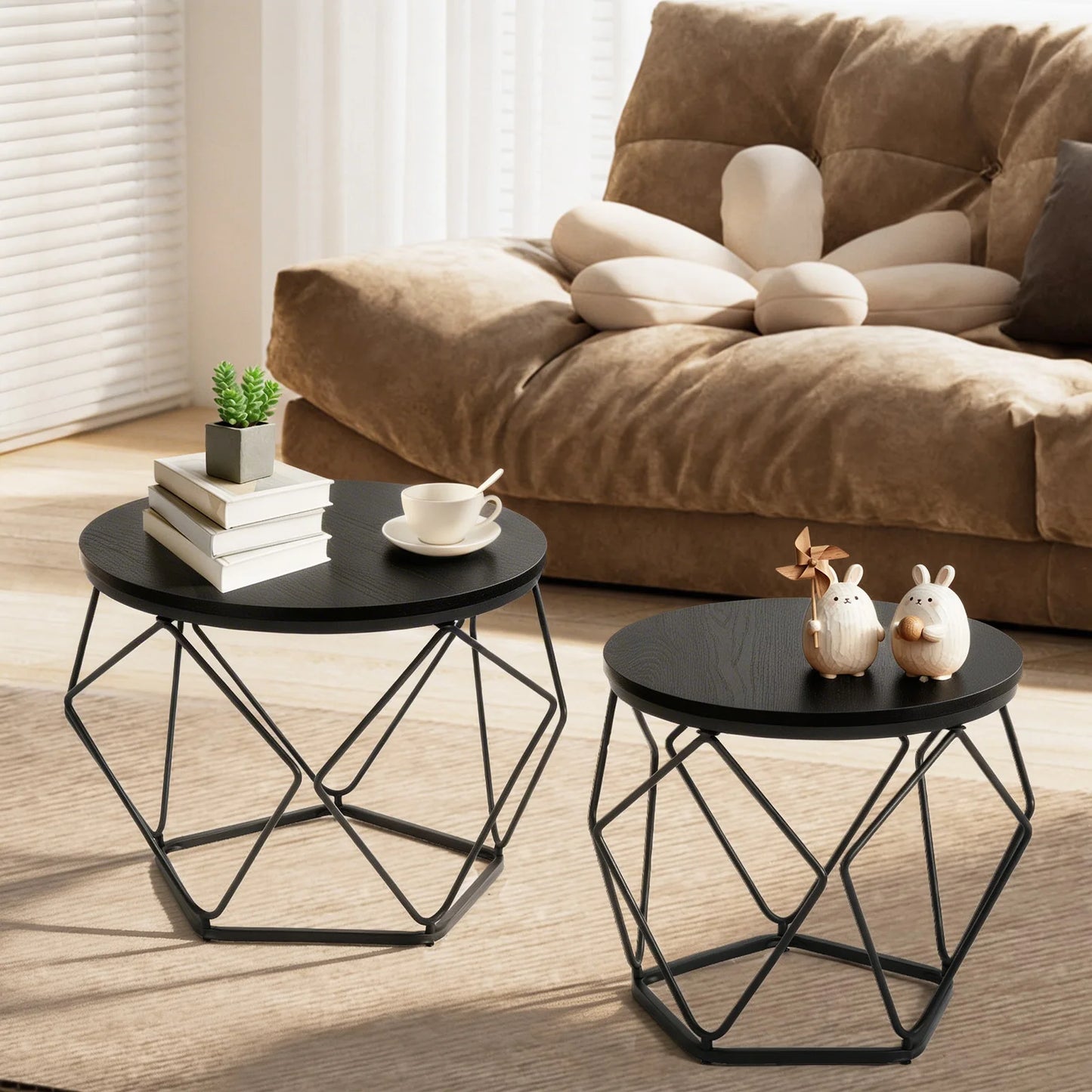 JHK Nesting End Tables Set Of 2 With Hidden Storage