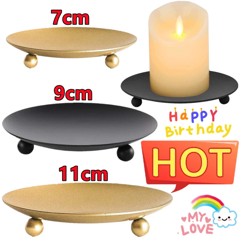 Iron Plate Candle Holder Pillar Candle Stand Modern Metal Pedestal