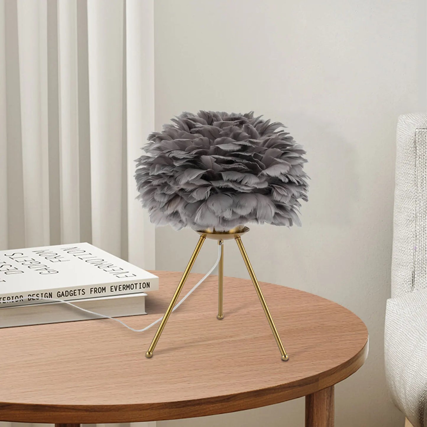 Feather Desk Lamp With Tripod Stand For Study And Living