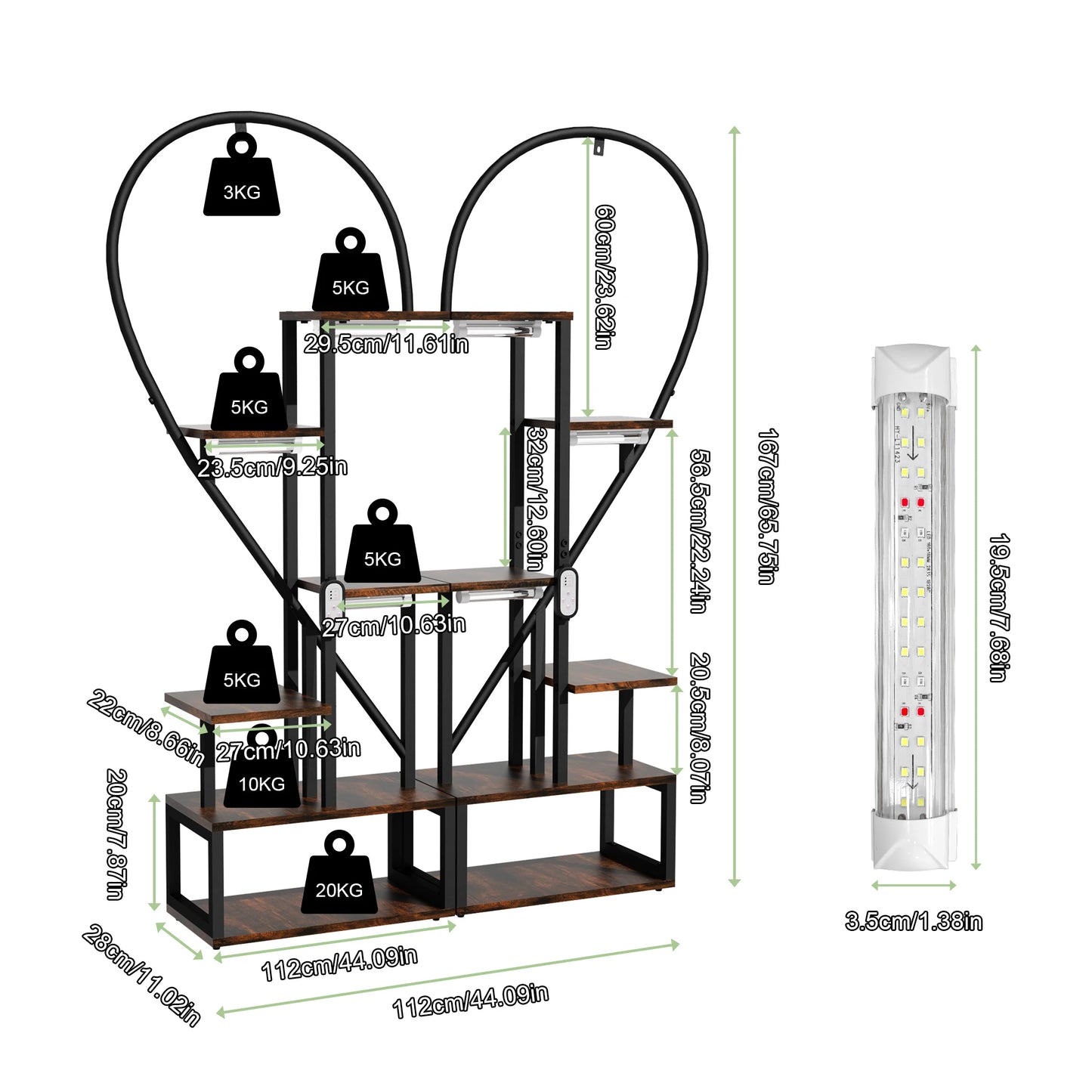 Wisfor 6 Tier Plant Display Rack Heart Shaped Grow Lights