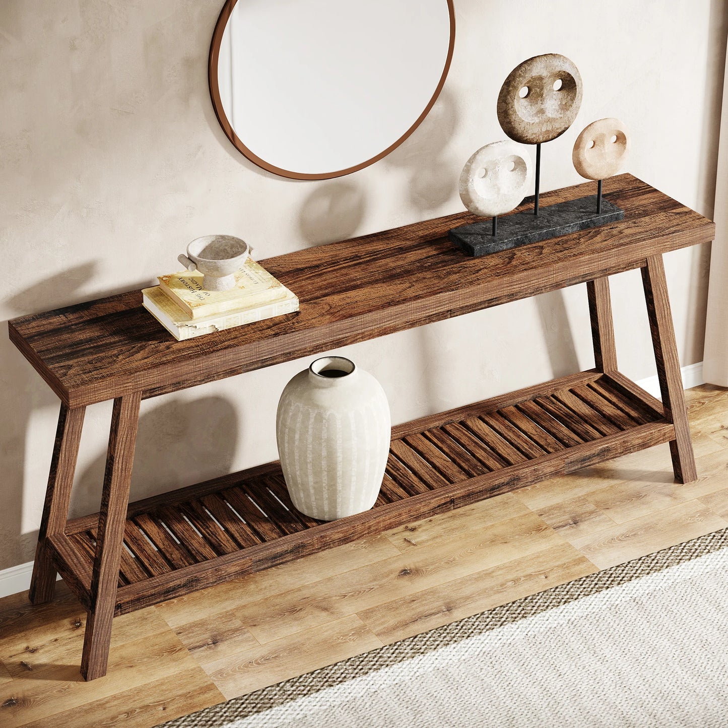 Tribesigns Wood Console Entryway Table With Two Tier Storage