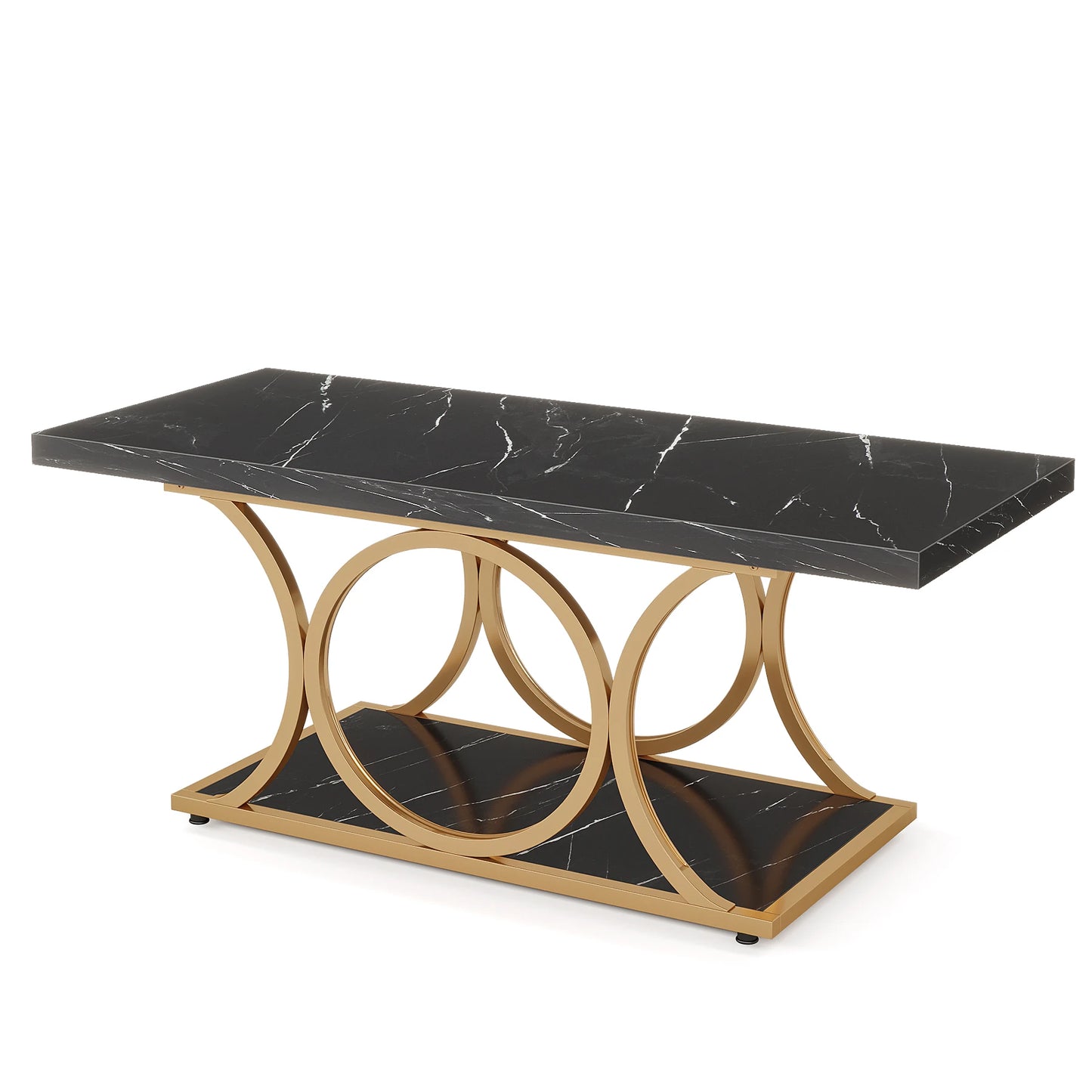 Tribesigns Rectangle Coffee Table Modern 2 Tier Faux Marble Wood