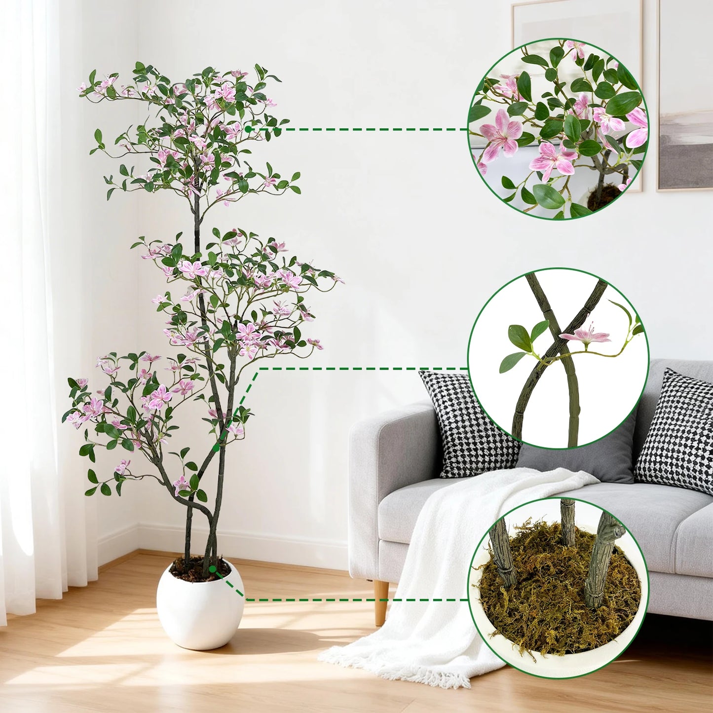 HiMIS Realistic Blossom Faux Jasmine Tree With White Planter