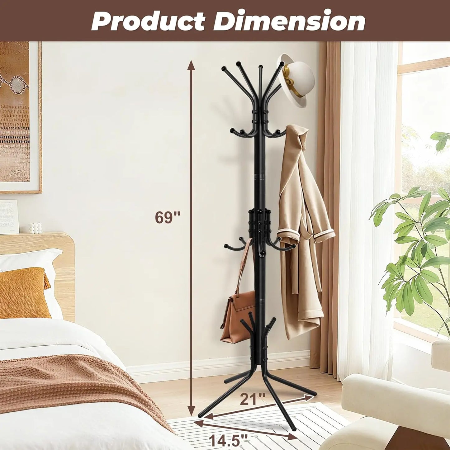 Freestanding Coat Rack With 15 Hooks Hall Tree For Entryway