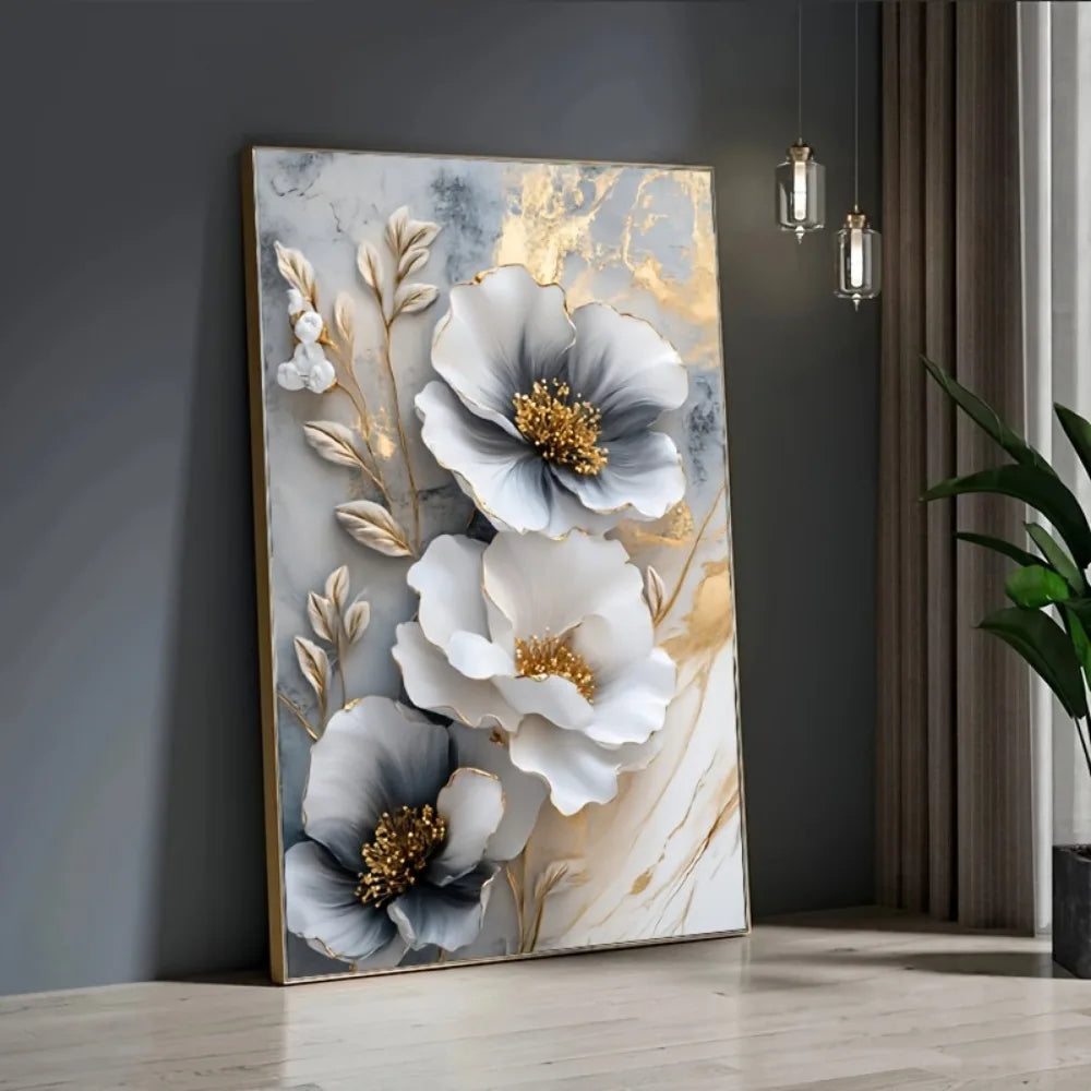 Modern Luxury Floral Canvas Mural Framed 3D Floral Painting