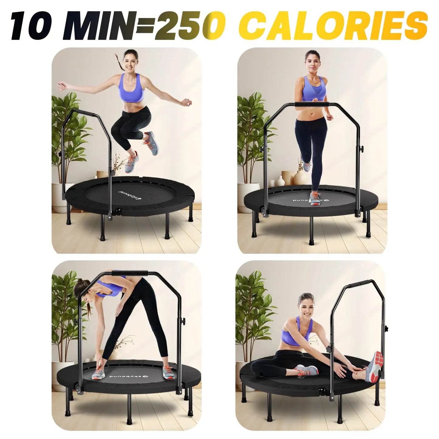 Rebounder Trampoline For Adults Foldable Fitness With U Bar