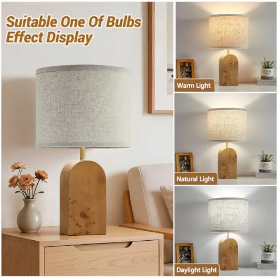 Solar Powered Wooden Bedside Table Lamps Set With Adjustable Lighting