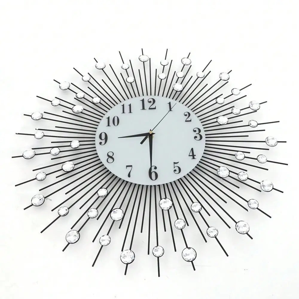 Modern Crystal Diamond Wall Clock 3D Flower Silent Metal
