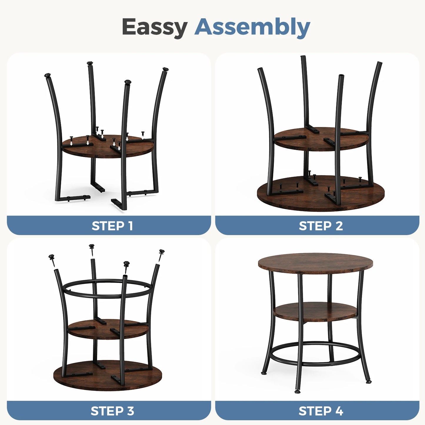 JHK Two Tier Round Coffee Table Metal Frame Storage Shelf