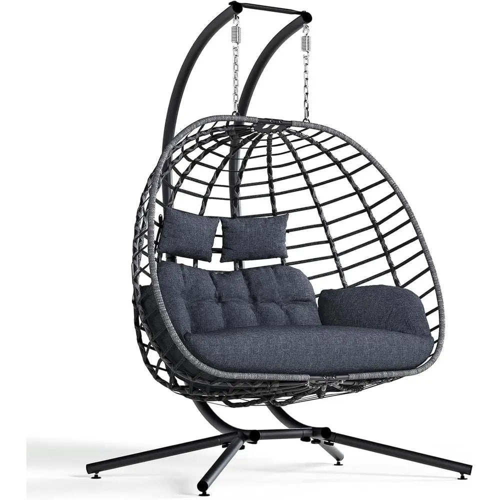 Double Egg Swing Chair With Stand Outdoor Patio Use
