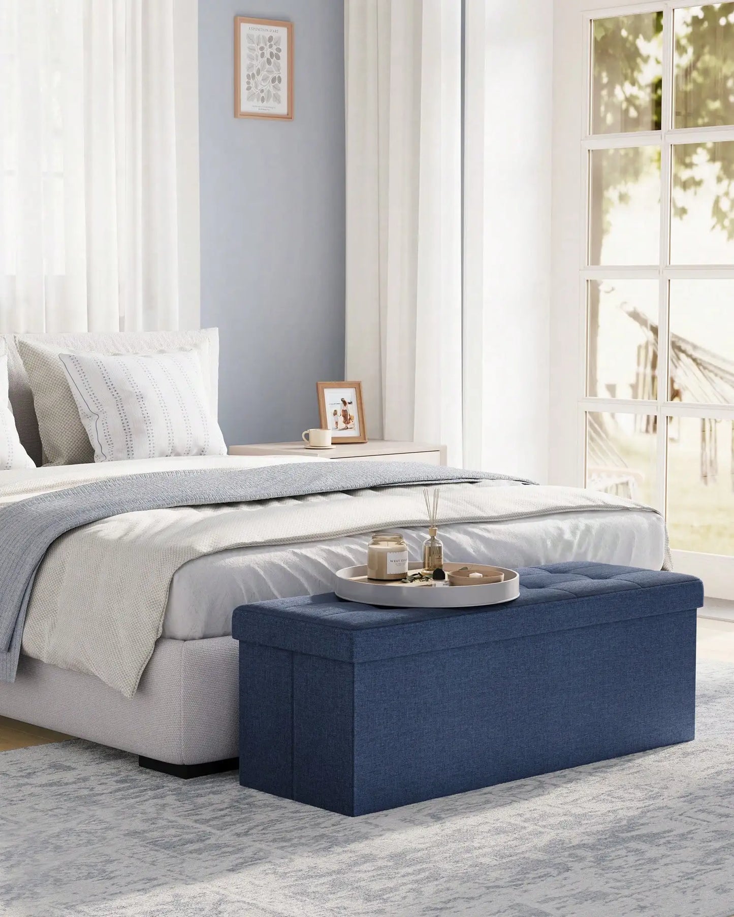 Folding Storage Ottoman Bench EndOfBed For Living Room 660Lb Capacity