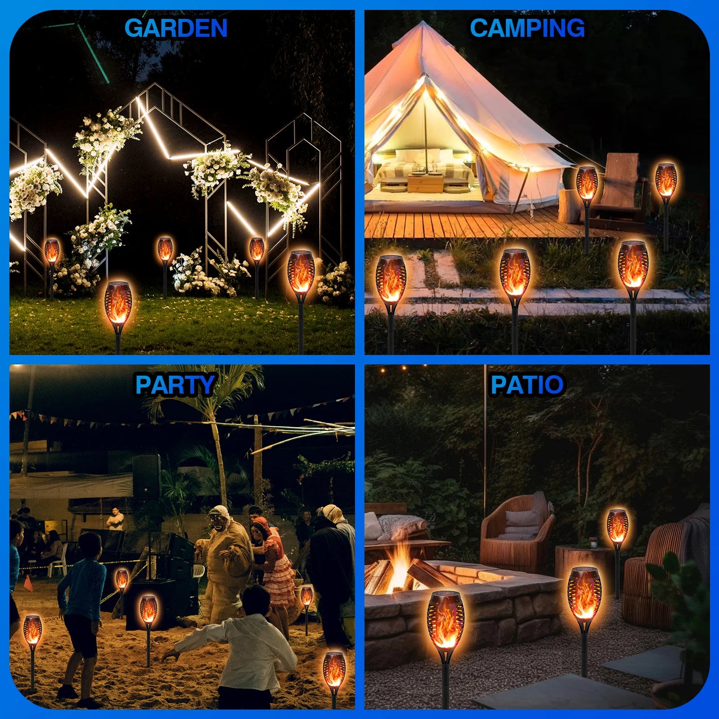 Solar Torch Lights With Flickering Flame Outdoor Waterproof Garden Pathway