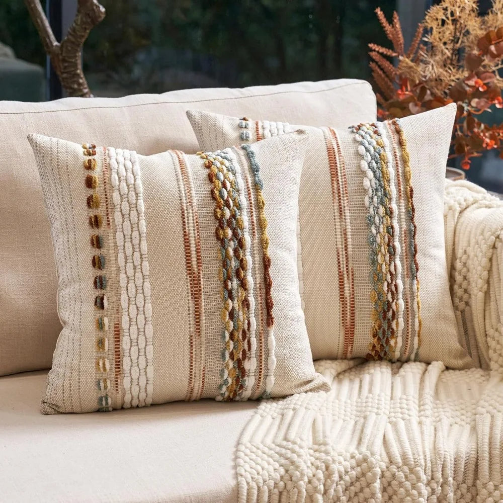 NBVCX Boho Stripe Chenille Tufted Pillow Covers Set Of 2