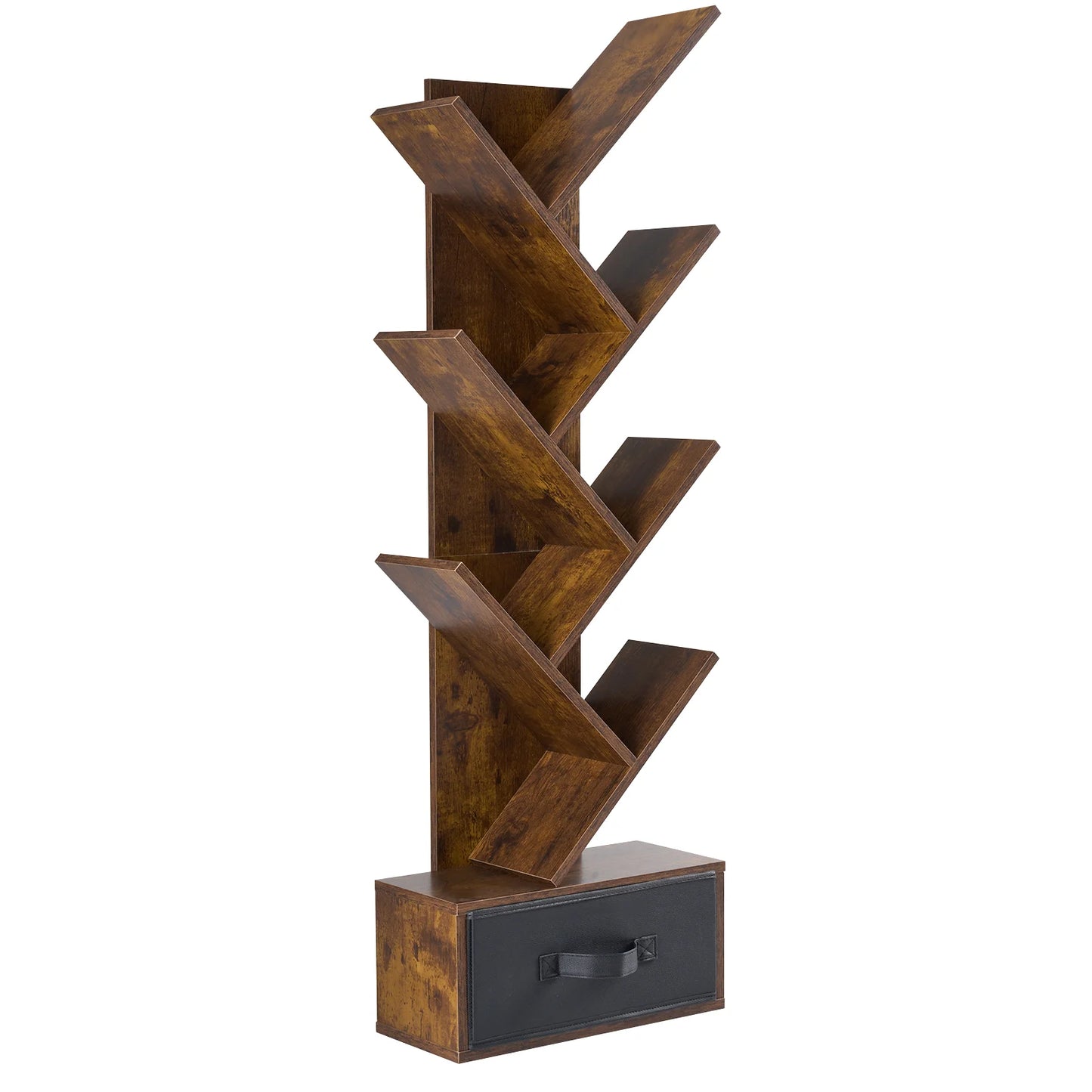 JHK Geometric Wooden 7-Tier Corner Bookshelf With Drawer