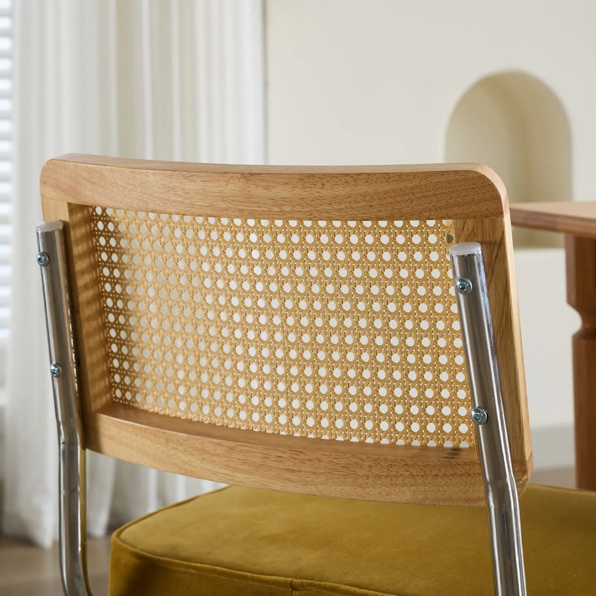 Oakcia Mid-Century Velvet & Cane Dining Chairs – Set of 2