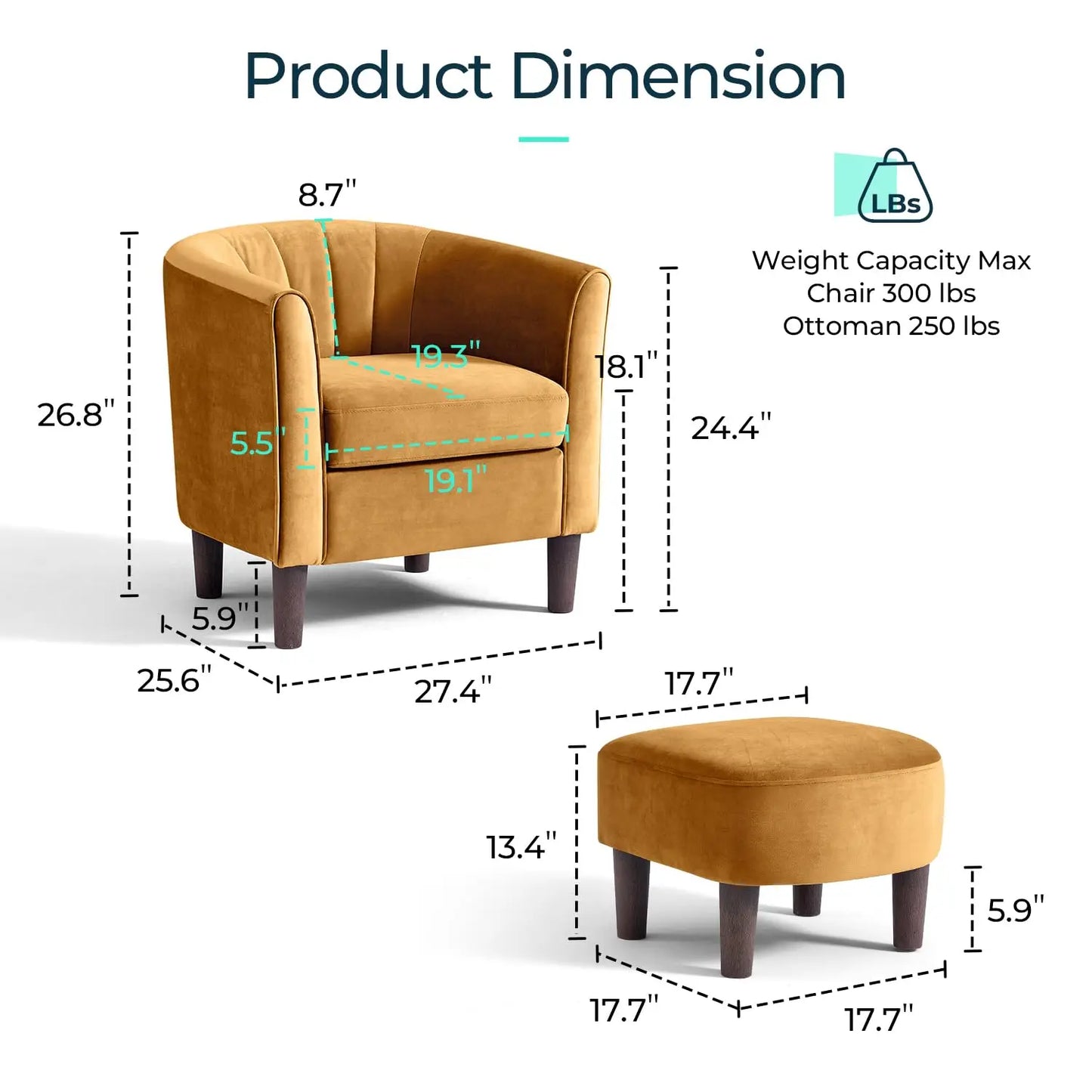 Velvet Accent Chair With Ottoman Modern Barrel Armchair