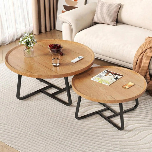 HiMISS Nesting Coffee Table Set Mid Century Modern Fluted Wood