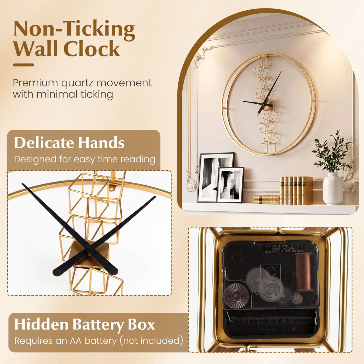 27" Gold Geometric Mid-Century Wall Clock