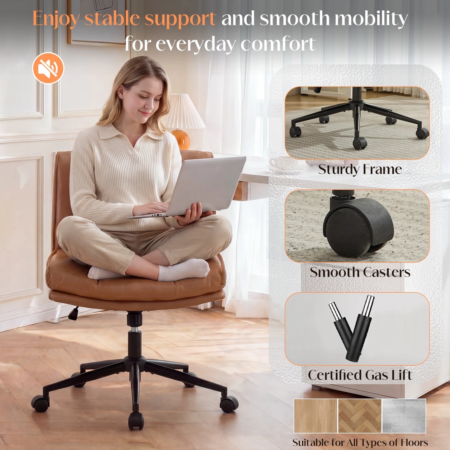 TCGBKAF Armless Criss Cross PU Leather Office Swivel Chair