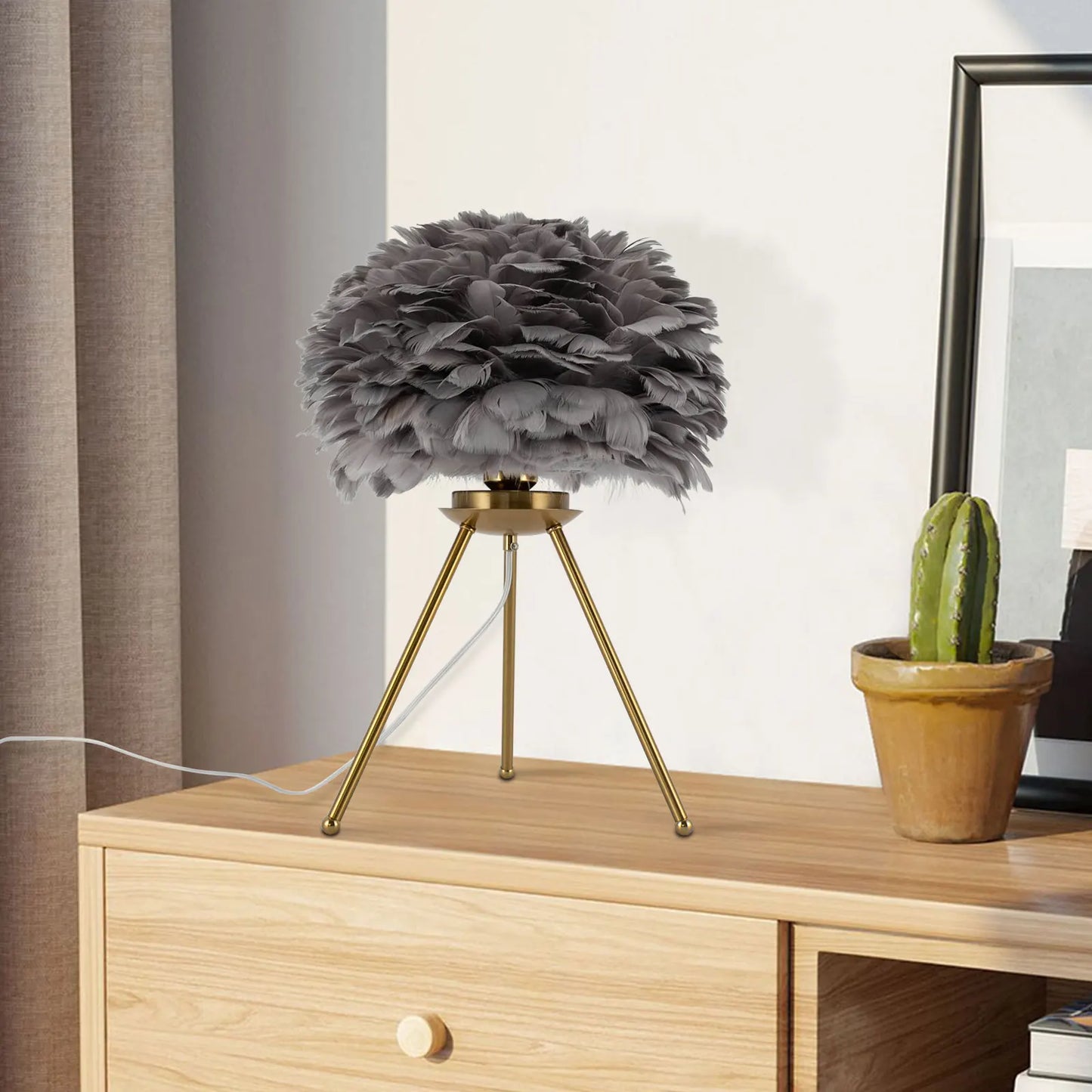 Feather Desk Lamp With Tripod Stand For Study And Living
