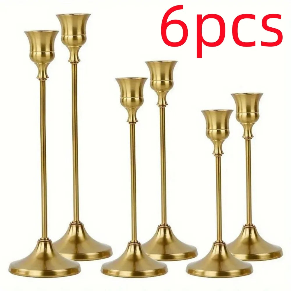 Romantic Gold Metal Taper Candle Holders Set European Style