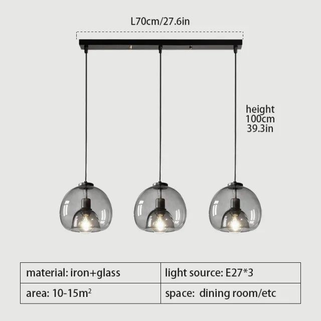 Taonusanshu Nordic Iron Glass Pendant Lamp Kitchen Island