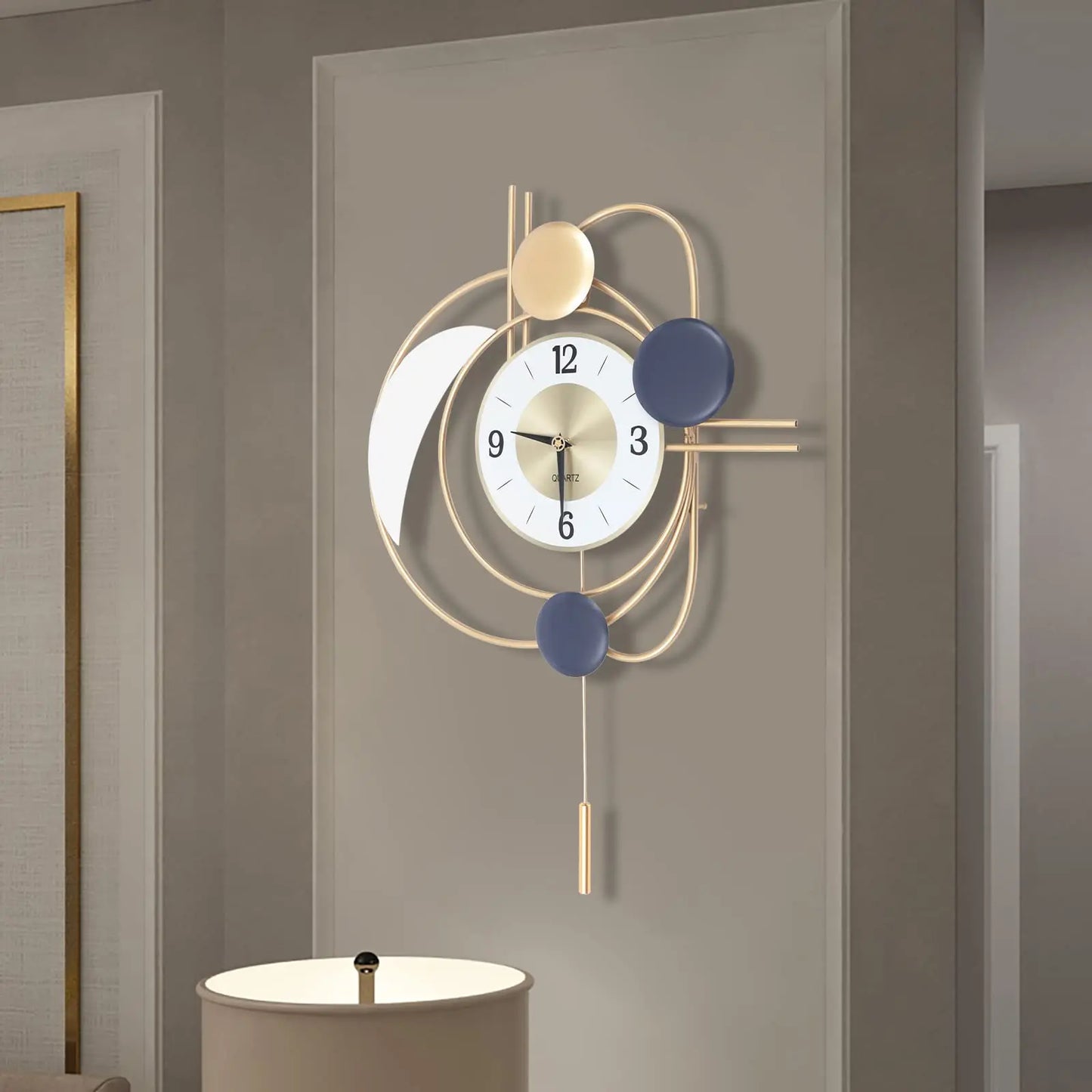 Silent Quartz Modern Metal Wall Clock With Swing Pendulum
