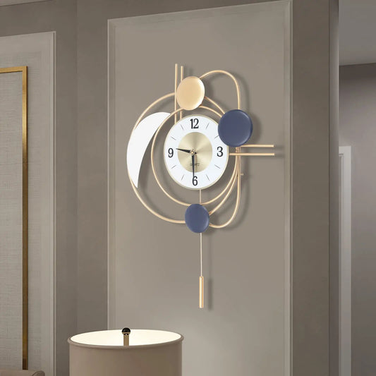 Silent Quartz Modern Metal Wall Clock With Swing Pendulum