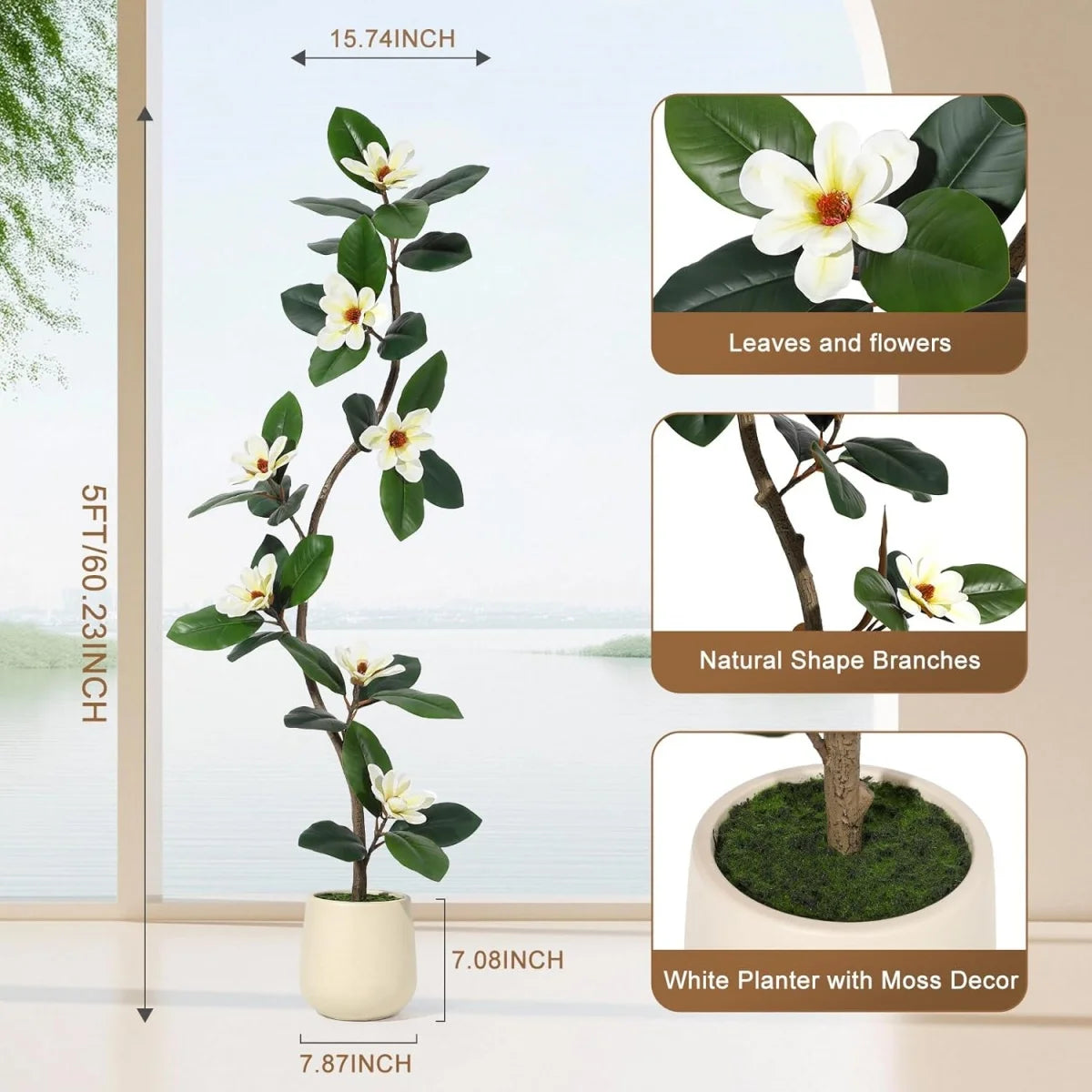 HiMISS Magnolia Artificial Tree In Planter Indoor Floor Plant