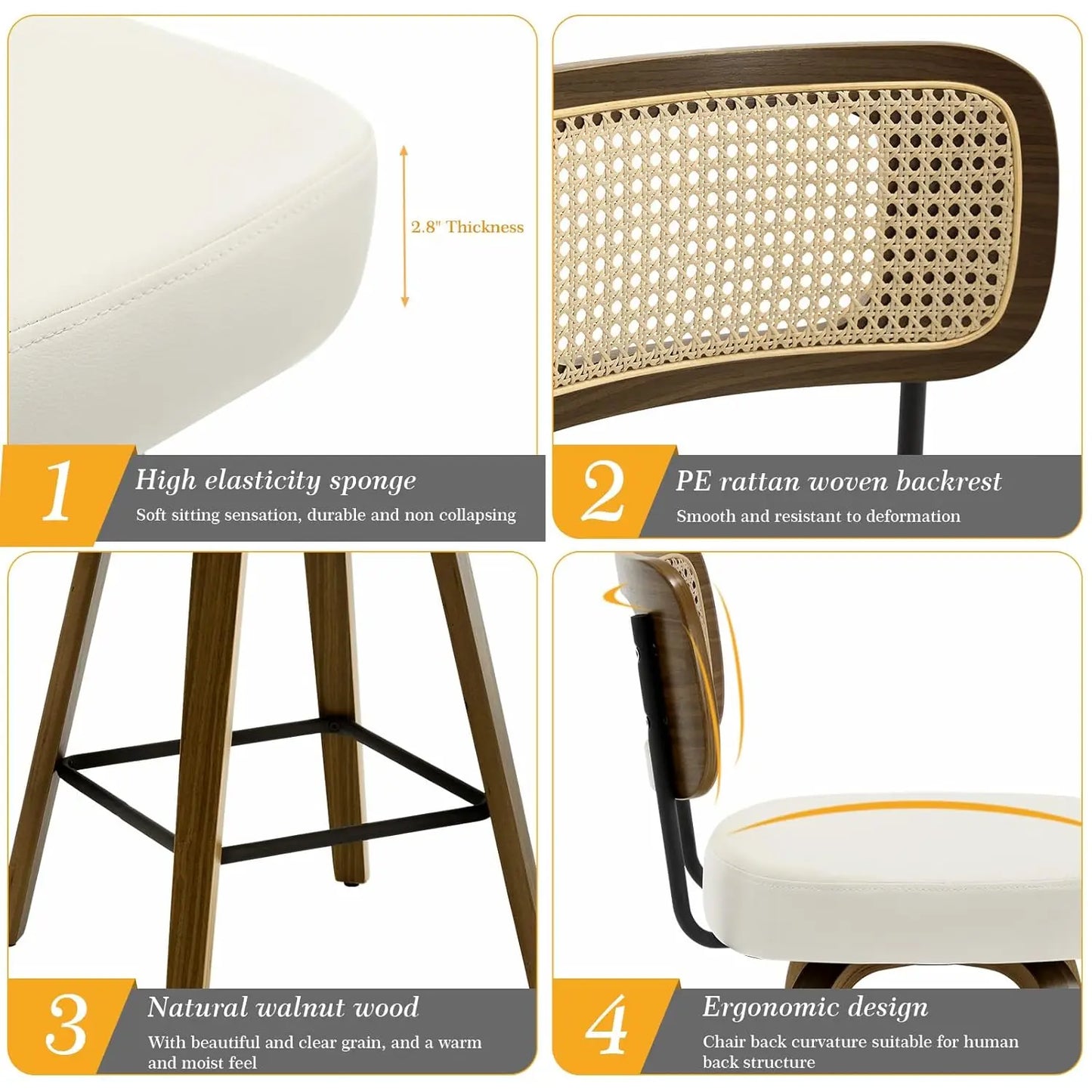 Swivel Bar Stools Set of 3 Upholstered Faux Leather Rattan