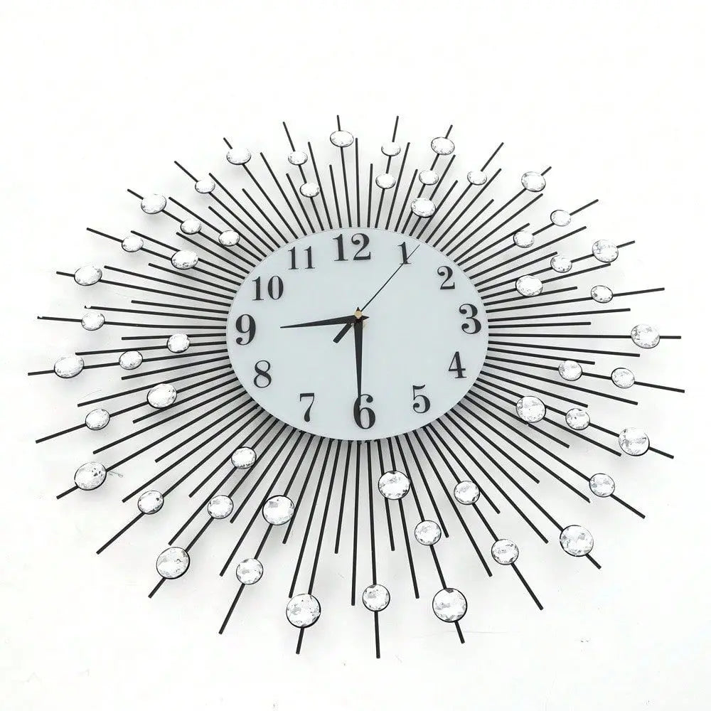 Modern Crystal Diamond Wall Clock 3D Flower Silent Metal