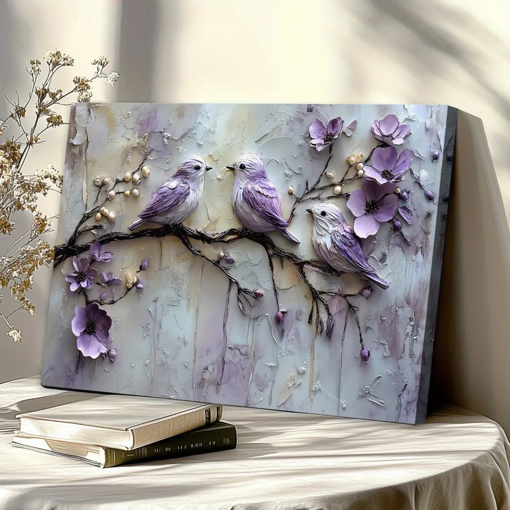 Bird Flower Painting Nature Inspired Mural With Textured Background