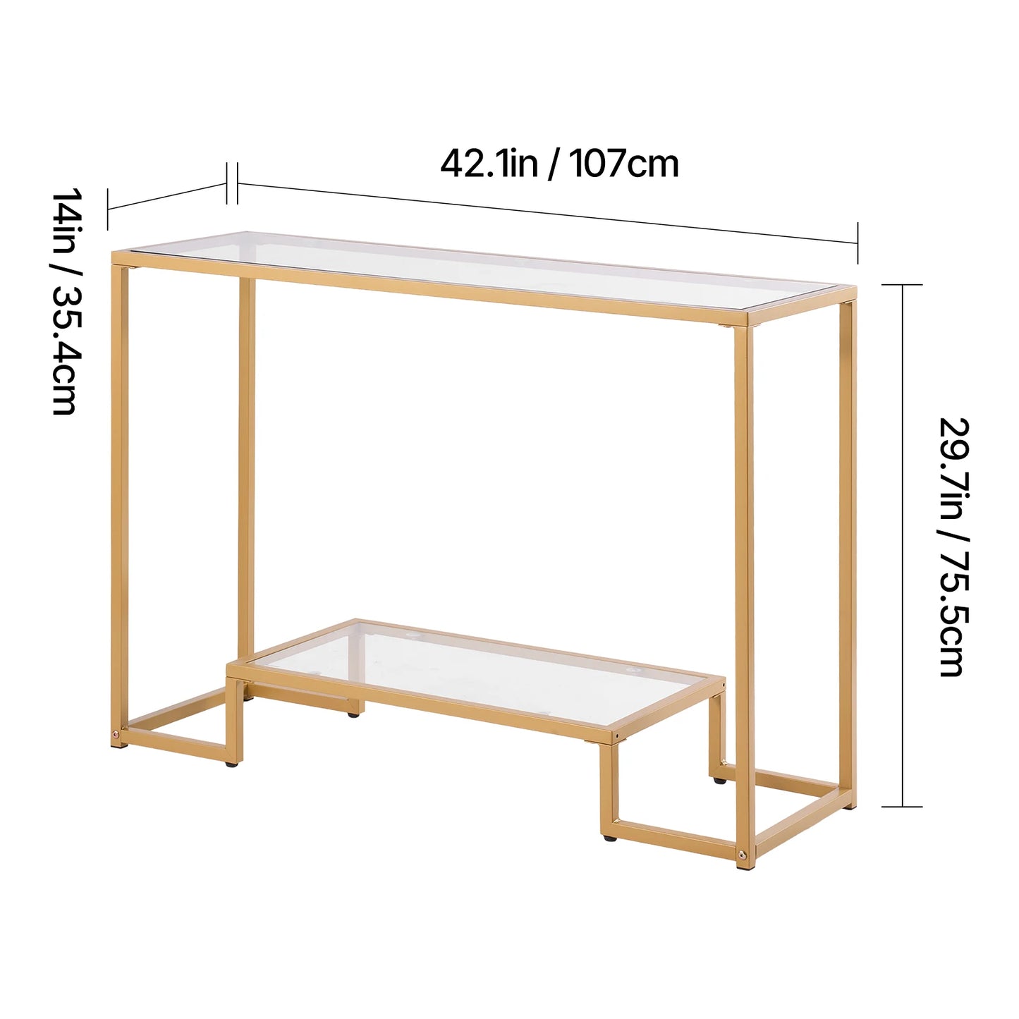 SucceBuy Glass Console Table With Tempered Top And Iron Legs
