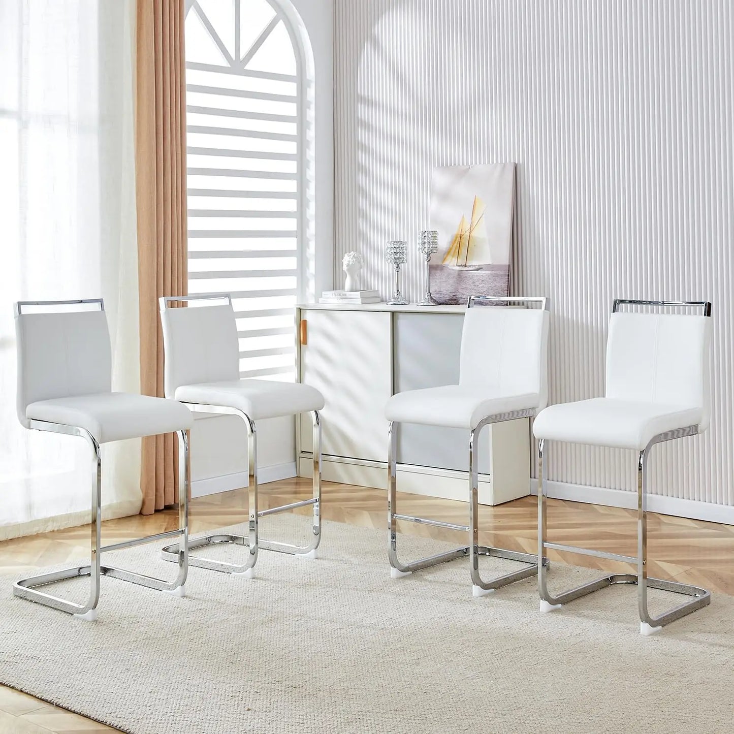 Frame Bar Stools 4 With Back Modern Faux Leather Seating