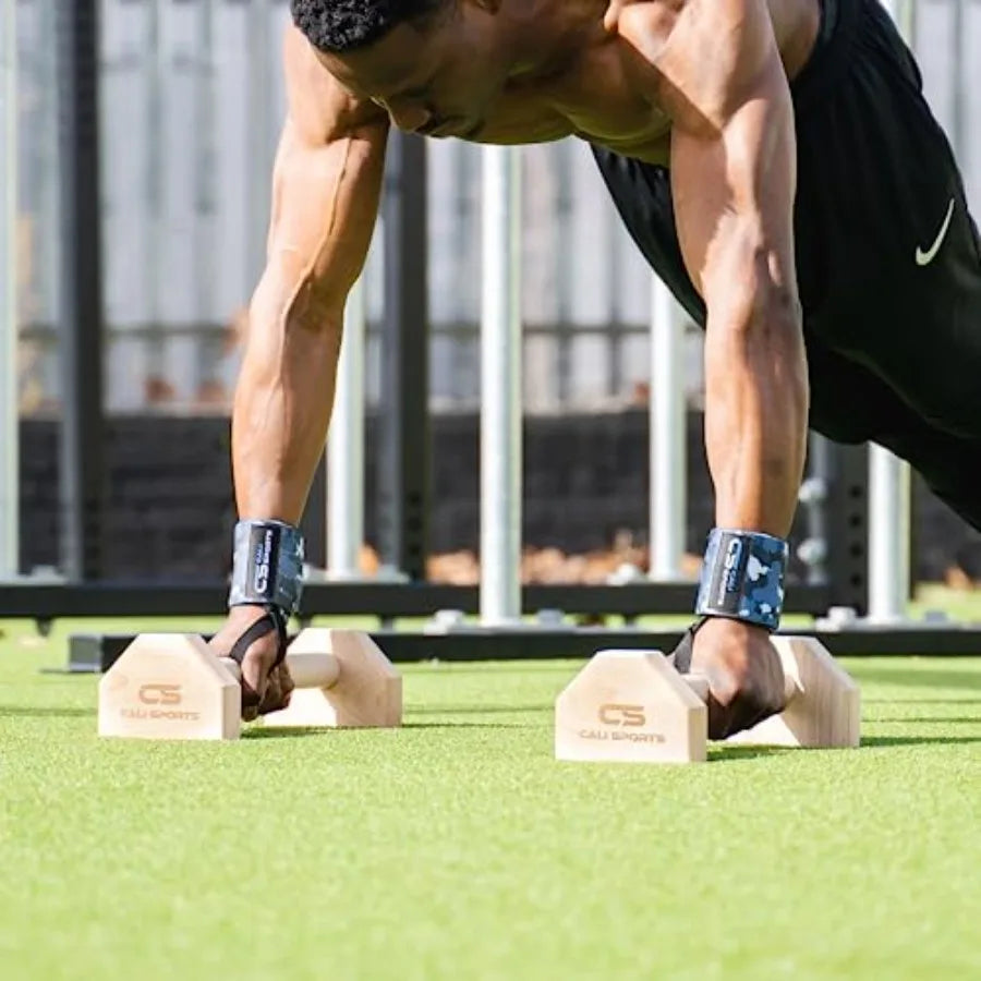 Calisthenics Wood Parallettes Push Up Bars Non Slip Wobble Wraps