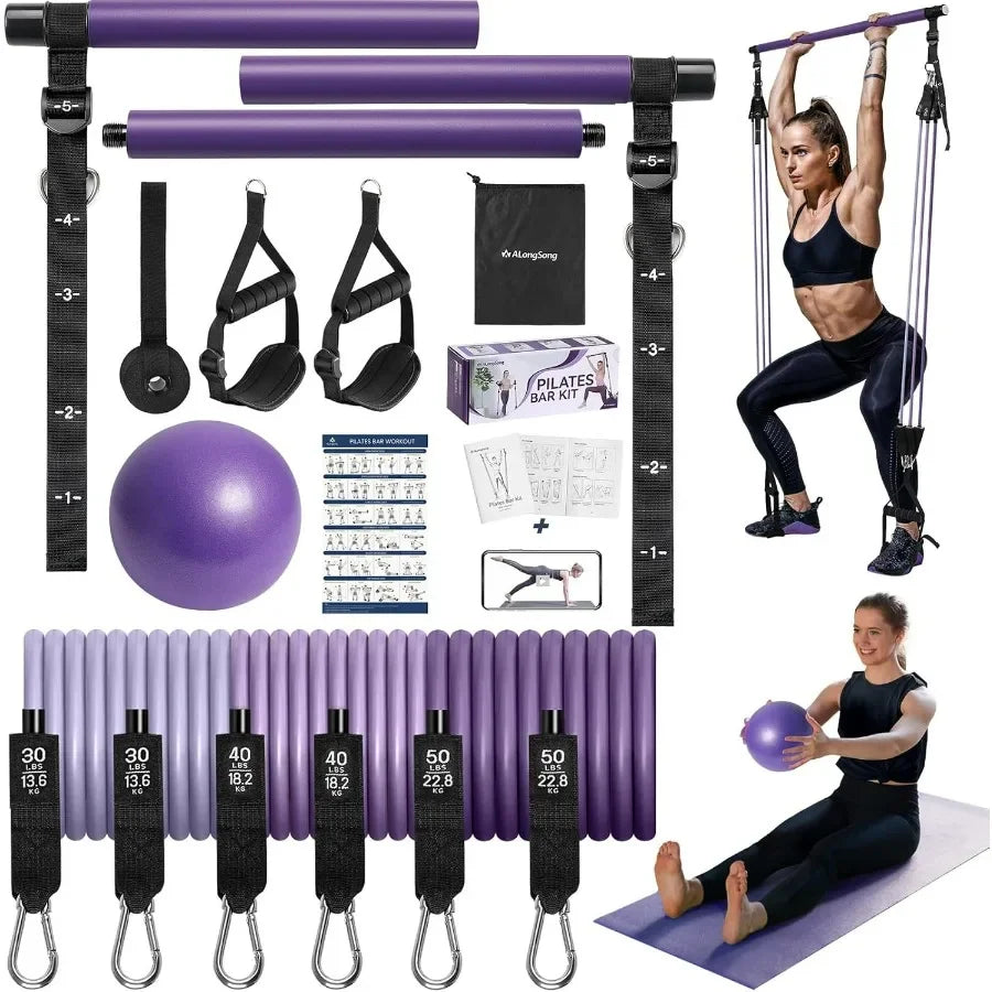 None Upgraded Pilates Bar Kit With Resistance Bands Natural Latex