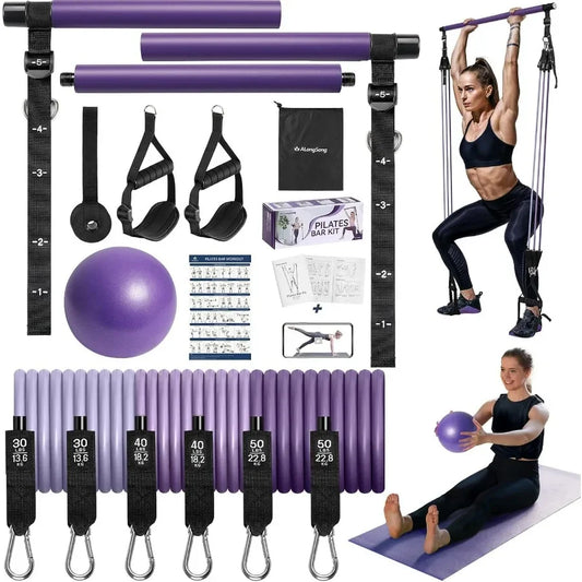 None Upgraded Pilates Bar Kit With Resistance Bands Natural Latex