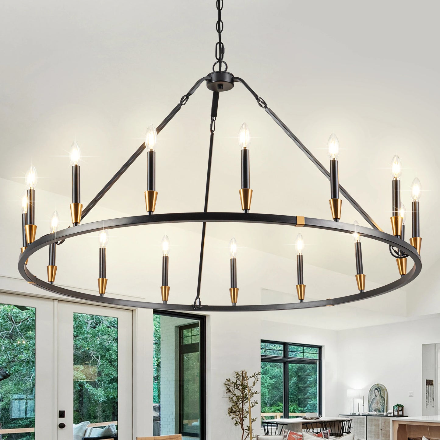 Iron Wagon Wheel Chandelier 15 Light Farmhouse Dining Room Fixture