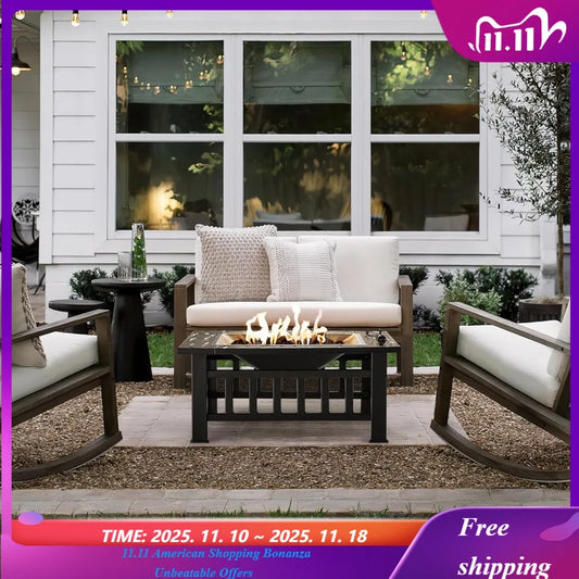 Outdoor Metal Fire Pit Table With Waterproof Cover