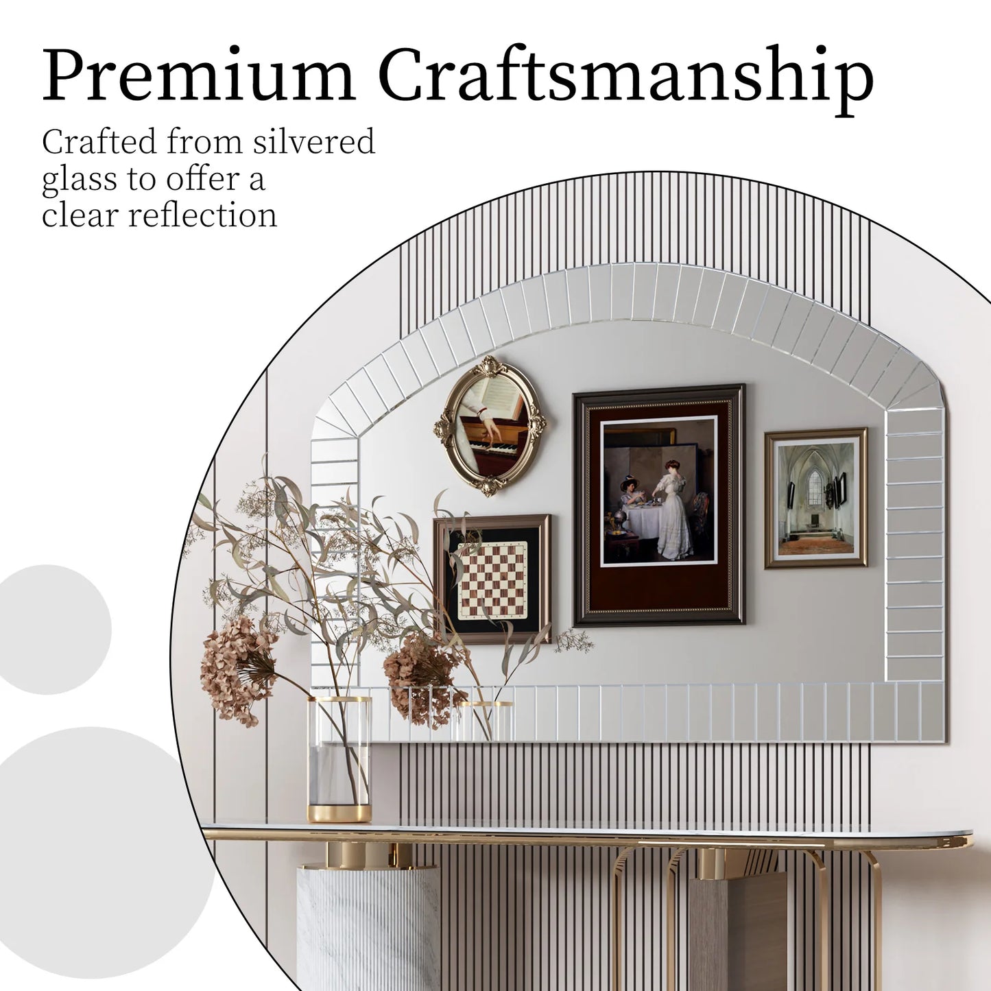 Arched Wall Mirror With Bling Beveled Edge In Silver Glass