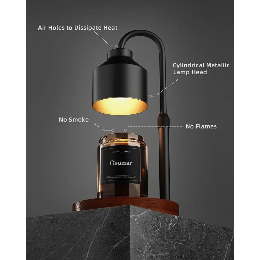 Electric Candle Warmer Lamp With Timer Adjustable Height Wood Base