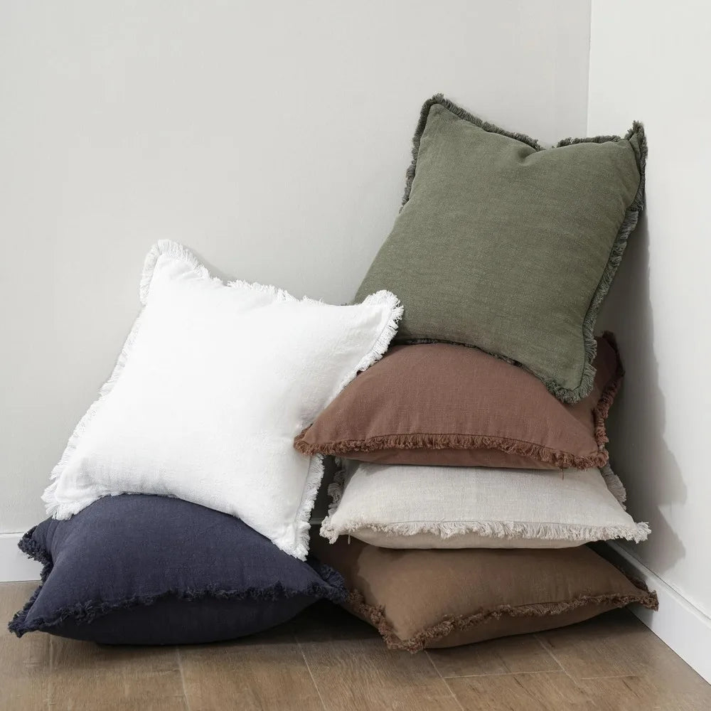 NBVCX Linen Fringe Throw Pillow Covers With Tassels Boho Farmhouse