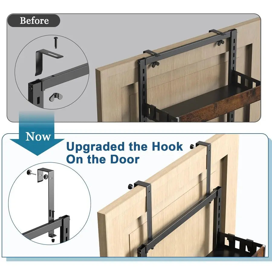 Over the Door Pantry Organizer, 6Tier Adjustable Wooden Basket Kitchen Pantry Door Organization and Storage, HeavyDuty Metal Han